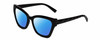 Profile View of Kendall+Kylie KK5130CE ESTELLE Designer Polarized Sunglasses with Custom Cut Blue Mirror Lenses in Shiny Black  Ladies Cat Eye Full Rim Acetate 52 mm