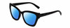 Profile View of Kendall+Kylie KK5130CE ESTELLE Designer Polarized Reading Sunglasses with Custom Cut Powered Blue Mirror Lenses in Shiny Black  Ladies Cat Eye Full Rim Acetate 52 mm