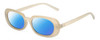 Profile View of Kendall+Kylie KK5153CE VANESSA Designer Polarized Sunglasses with Custom Cut Blue Mirror Lenses in Milky Beige Crystal Ladies Oval Full Rim Acetate 54 mm