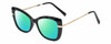 Profile View of Kendall+Kylie KK5156CE FRANNIE Designer Polarized Reading Sunglasses with Custom Cut Powered Green Mirror Lenses in Gloss Black Gold Ladies Cat Eye Full Rim Acetate 52 mm