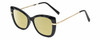 Profile View of Kendall+Kylie KK5156CE FRANNIE Designer Polarized Reading Sunglasses with Custom Cut Powered Sun Flower Yellow Lenses in Gloss Black Gold Ladies Cat Eye Full Rim Acetate 52 mm