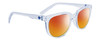 Profile View of SPY Optics Bewilder Designer Polarized Sunglasses with Custom Cut Red Mirror Lenses in Light Blue Clear Crystal Unisex Panthos Full Rim Acetate 54 mm