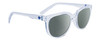 Profile View of SPY Optics Bewilder Designer Polarized Reading Sunglasses with Custom Cut Powered Smoke Grey Lenses in Light Blue Clear Crystal Unisex Panthos Full Rim Acetate 54 mm