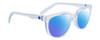 Profile View of SPY Optics Bewilder Designer Polarized Reading Sunglasses with Custom Cut Powered Blue Mirror Lenses in Light Blue Clear Crystal Unisex Panthos Full Rim Acetate 54 mm