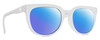 Profile View of SPY Optics Bewilder Designer Polarized Sunglasses with Custom Cut Blue Mirror Lenses in Matte Clear Crystal Unisex Panthos Full Rim Acetate 54 mm