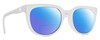 Profile View of SPY Optics Bewilder Designer Polarized Reading Sunglasses with Custom Cut Powered Blue Mirror Lenses in Matte Clear Crystal Unisex Panthos Full Rim Acetate 54 mm