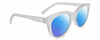 Profile View of SPY Optics Boundless  Designer Polarized Reading Sunglasses with Custom Cut Powered Blue Mirror Lenses in Matte Clear Crystal Unisex Cat Eye Full Rim Acetate 53 mm