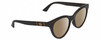 Profile View of Gucci GG0763S Designer Polarized Reading Sunglasses with Custom Cut Powered Amber Brown Lenses in Gloss Black Gold Ladies Cat Eye Full Rim Acetate 53 mm