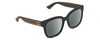 Profile View of Gucci GG0034SN Designer Polarized Reading Sunglasses with Custom Cut Powered Smoke Grey Lenses in Gloss Black Green Crystal Ladies Square Full Rim Acetate 54 mm