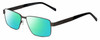 Profile View of Dale Earnhardt, Jr. DJ6816 Designer Polarized Reading Sunglasses with Custom Cut Powered Green Mirror Lenses in Satin GunMetal Silver Black Unisex Rectangular Full Rim Stainless Steel 60 mm