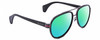 Profile View of Gucci GG0447S Designer Polarized Reading Sunglasses with Custom Cut Powered Green Mirror Lenses in Black Silver Red Green Unisex Pilot Full Rim Acetate 58 mm