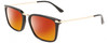 Profile View of Calvin Klein CK22512S Designer Polarized Sunglasses with Custom Cut Red Mirror Lenses in Gloss Black Gold Unisex Rectangular Full Rim Acetate 53 mm