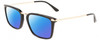 Profile View of Calvin Klein CK22512S Designer Polarized Sunglasses with Custom Cut Blue Mirror Lenses in Gloss Black Gold Unisex Rectangular Full Rim Acetate 53 mm