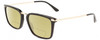 Profile View of Calvin Klein CK22512S Designer Polarized Reading Sunglasses with Custom Cut Powered Sun Flower Yellow Lenses in Gloss Black Gold Unisex Rectangular Full Rim Acetate 53 mm