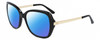 Profile View of Calvin Klein CK21704S Designer Polarized Sunglasses with Custom Cut Blue Mirror Lenses in Gloss Black Gold Ladies Butterfly Full Rim Acetate 56 mm