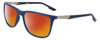 Profile View of Columbia C553S Designer Polarized Sunglasses with Custom Cut Red Mirror Lenses in Matte Navy Blue Silver Unisex Rectangular Full Rim Acetate 62 mm