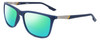 Profile View of Columbia C553S Designer Polarized Reading Sunglasses with Custom Cut Powered Green Mirror Lenses in Matte Navy Blue Silver Unisex Rectangular Full Rim Acetate 62 mm