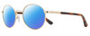 Profile View of REVO RILEY S Designer Polarized Reading Sunglasses with Custom Cut Powered Blue Mirror Lenses in Gold Tortoise Havana Unisex Round Full Rim Stainless Steel 50 mm