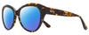 Profile View of REVO ROSE Designer Polarized Sunglasses with Custom Cut Blue Mirror Lenses in Tortoise Havana Brown Ladies Cat Eye Full Rim Acetate 55 mm
