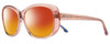 Profile View of REVO SAMMY Designer Polarized Sunglasses with Custom Cut Red Mirror Lenses in Pink Crystal Ladies Cat Eye Full Rim Acetate 56 mm