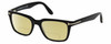 Profile View of Tom Ford CALIBER FT5304-001 Designer Polarized Reading Sunglasses with Custom Cut Powered Sun Flower Yellow Lenses in Gloss Black Gold Unisex Square Full Rim Acetate 54 mm