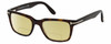 Profile View of Tom Ford CALIBER FT5304-052 Designer Polarized Reading Sunglasses with Custom Cut Powered Sun Flower Yellow Lenses in Brown Tortoise Havana Gold Unisex Square Full Rim Acetate 54 mm