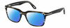 Profile View of Tom Ford CALIBER FT5304-093 Designer Polarized Sunglasses with Custom Cut Blue Mirror Lenses in Black Grey Clear Crystal Striped Unisex Square Full Rim Acetate 54 mm