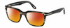 Profile View of Tom Ford CALIBER FT5304-093 Designer Polarized Sunglasses with Custom Cut Red Mirror Lenses in Black Grey Clear Crystal Striped Unisex Square Full Rim Acetate 54 mm