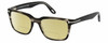 Profile View of Tom Ford CALIBER FT5304-093 Designer Polarized Reading Sunglasses with Custom Cut Powered Sun Flower Yellow Lenses in Black Grey Clear Crystal Striped Unisex Square Full Rim Acetate 54 mm