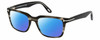 Profile View of Tom Ford CALIBER FT5304-093 Designer Polarized Reading Sunglasses with Custom Cut Powered Blue Mirror Lenses in Black Grey Clear Crystal Striped Unisex Square Full Rim Acetate 54 mm