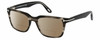 Profile View of Tom Ford CALIBER FT5304-093 Designer Polarized Reading Sunglasses with Custom Cut Powered Amber Brown Lenses in Black Grey Clear Crystal Striped Unisex Square Full Rim Acetate 54 mm