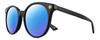 Profile View of Gucci GG0091S Designer Polarized Sunglasses with Custom Cut Blue Mirror Lenses in Gloss Black Gold Ladies Round Full Rim Acetate 52 mm