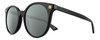 Profile View of Gucci GG0091S Designer Polarized Sunglasses with Custom Cut Smoke Grey Lenses in Gloss Black Gold Ladies Round Full Rim Acetate 52 mm