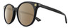 Profile View of Gucci GG0091S Designer Polarized Reading Sunglasses with Custom Cut Powered Amber Brown Lenses in Gloss Black Gold Ladies Round Full Rim Acetate 52 mm