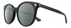 Profile View of Gucci GG0091S Designer Polarized Reading Sunglasses with Custom Cut Powered Smoke Grey Lenses in Gloss Black Gold Ladies Round Full Rim Acetate 52 mm