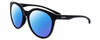Profile View of Smith Optics Bayside-807 Designer Polarized Sunglasses with Custom Cut Blue Mirror Lenses in Gloss Black Ladies Round Full Rim Acetate 54 mm