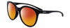 Profile View of Smith Optics Bayside-807 Designer Polarized Sunglasses with Custom Cut Red Mirror Lenses in Gloss Black Ladies Round Full Rim Acetate 54 mm