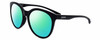 Profile View of Smith Optics Bayside-807 Designer Polarized Reading Sunglasses with Custom Cut Powered Green Mirror Lenses in Gloss Black Ladies Round Full Rim Acetate 54 mm