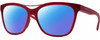 Profile View of Smith Optics Cavalier-LPA Designer Polarized Sunglasses with Custom Cut Blue Mirror Lenses in Matte Maroon Red Gunmetal Ladies Cat Eye Full Rim Acetate 55 mm