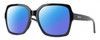 Profile View of Smith Optics Flare-807 Designer Polarized Sunglasses with Custom Cut Blue Mirror Lenses in Gloss Black Ladies Square Full Rim Acetate 57 mm