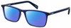 Profile View of Levi's Seasonal LV1004 Designer Polarized Reading Sunglasses with Custom Cut Powered Blue Mirror Lenses in Crystal Royal Blue Unisex Rectangular Full Rim Acetate 53 mm