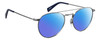 Profile View of Levi's Seasonal LV1006 Designer Polarized Sunglasses with Custom Cut Blue Mirror Lenses in Dark Ruthenium Silver Navy Blue Unisex Pilot Full Rim Stainless Steel 52 mm