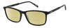 Profile View of Levi's Seasonal LV1018 Designer Polarized Reading Sunglasses with Custom Cut Powered Sun Flower Yellow Lenses in Gloss Black Unisex Rectangular Full Rim Acetate 55 mm