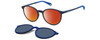 Profile View of Polaroid PLD-6137/CS Designer Polarized Sunglasses with Custom Cut Red Mirror Lenses in Navy on Royal Blue Unisex Round Full Rim Acetate 52 mm