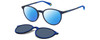 Profile View of Polaroid PLD-6137/CS Designer Polarized Sunglasses with Custom Cut Blue Mirror Lenses in Navy on Royal Blue Unisex Round Full Rim Acetate 52 mm