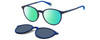 Profile View of Polaroid PLD-6137/CS Designer Polarized Reading Sunglasses with Custom Cut Powered Green Mirror Lenses in Navy on Royal Blue Unisex Round Full Rim Acetate 52 mm