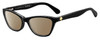 Profile View of Kate Spade ALAYSHA Designer Polarized Sunglasses with Custom Cut Amber Brown Lenses in Gloss Black White Polka Dot Ladies Cat Eye Full Rim Acetate 51 mm
