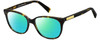 Profile View of Marc Jacobs 430 Designer Polarized Reading Sunglasses with Custom Cut Powered Green Mirror Lenses in Tortoise Havana Brown Silver Ladies Cat Eye Full Rim Acetate 51 mm