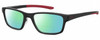 Profile View of Under Armour UA-5000/G Designer Polarized Reading Sunglasses with Custom Cut Powered Green Mirror Lenses in Gloss Black Coral Red Mens Rectangle Full Rim Acetate 55 mm