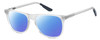 Profile View of Under Armour UA-5018/G Designer Polarized Reading Sunglasses with Custom Cut Powered Blue Mirror Lenses in Crystal Grey Navy Blue Unisex Square Full Rim Acetate 54 mm